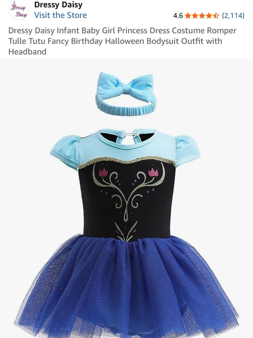 Frozen Anna Blue and Black Sparkle Princess Dress Costume with Headband
